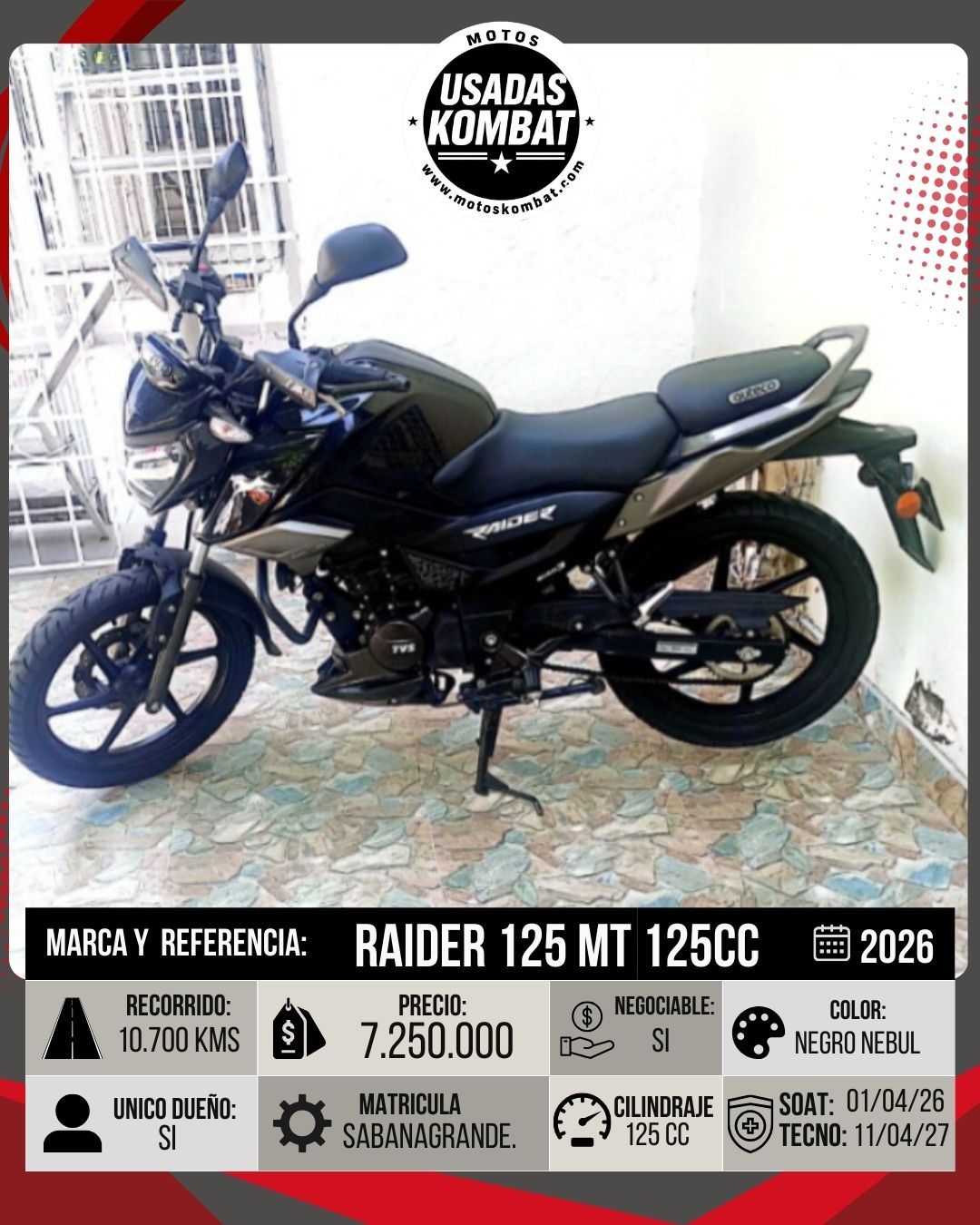 TVS RAIDER 125 MT 125CC